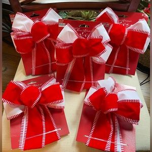 (5) Red & White Wired Christmas Bows NWT